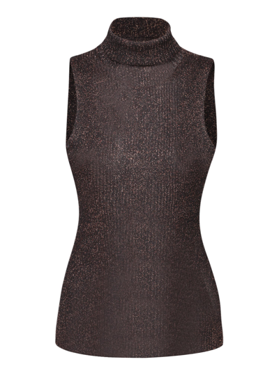 Shop Ganni Roll-neck Knitted Top In Brown