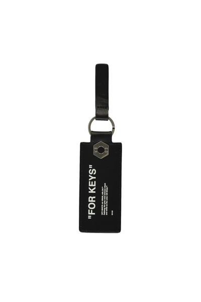 Shop Off-white Quote Leather Keyring In Black