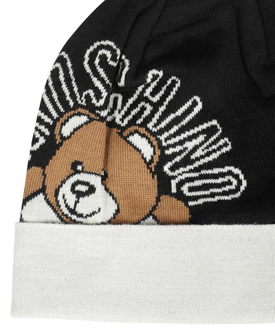 Shop Moschino Logo Wool Beanie In Black