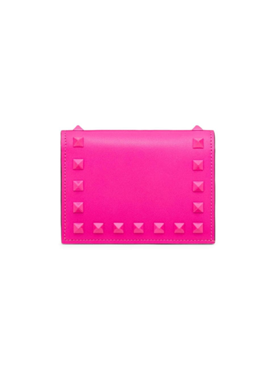 Shop Valentino Women's Small Rockstud Calfskin Wallet In Pink
