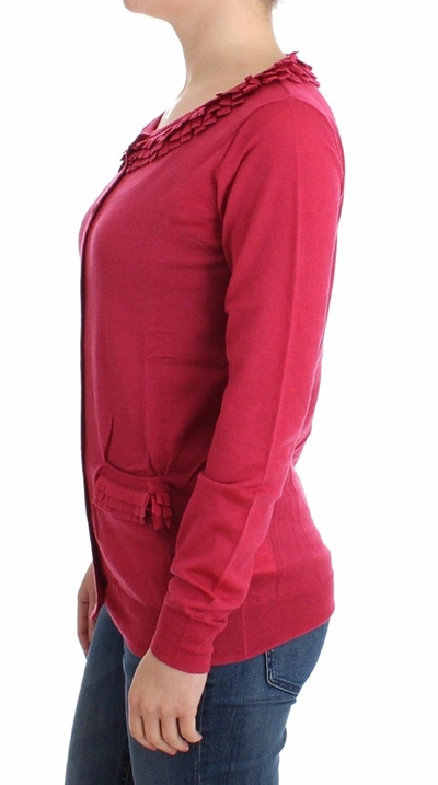 Shop John Galliano Ruffle Detail Wool Cardigan In Women's Pink