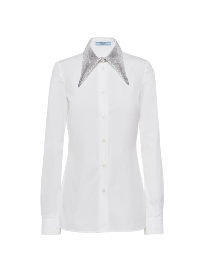 Shop Prada Women's Embroidered Poplin Shirt In White