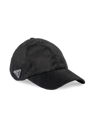 Shop Prada Women's Duchesse Baseball Cap With Crystals In Black