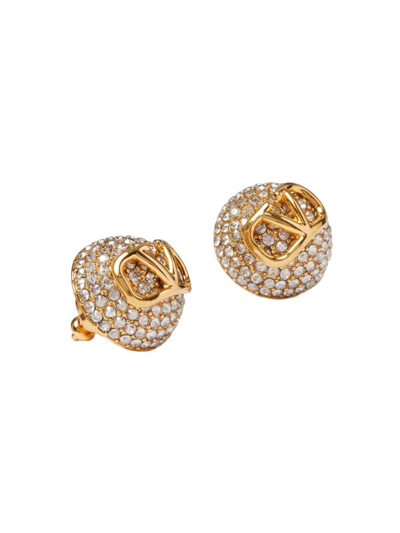 Shop Valentino Women's V Logo Signature Metal And Swarovski Crystal Earrings In Gold