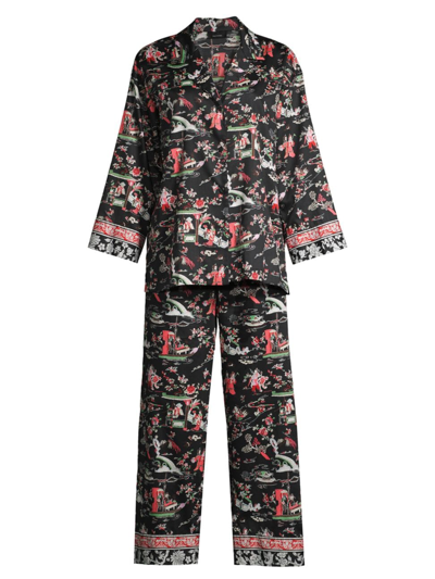 Shop Natori Women's Kana Two-piece Pajama Set In Black Multi