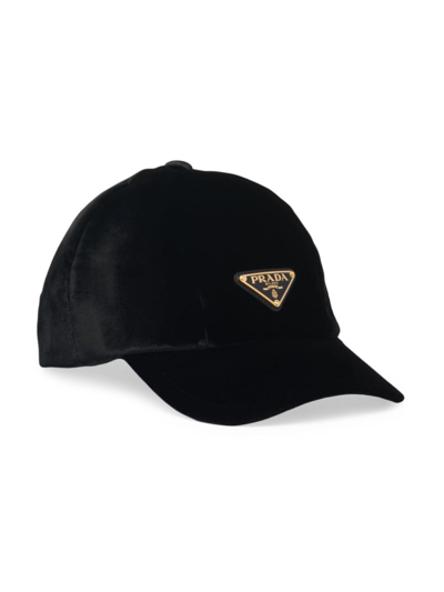Shop Prada Women's Velvet Baseball Cap In Black