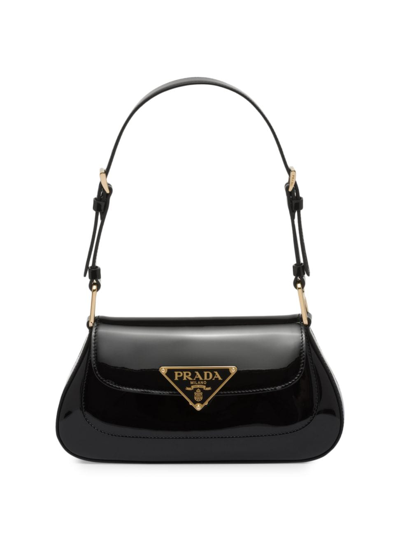 Shop Prada Women's Patent Leather Shoulder Bag In Black