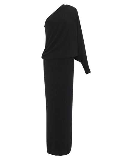 Shop Saint Laurent Women's Long One-shoulder Dress In Cashmere In Black