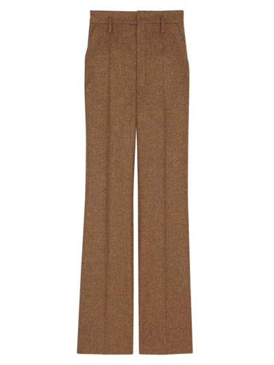 Shop Saint Laurent Women's High-waisted Pants In Chevron Wool In Ecorce