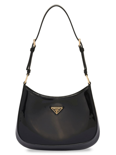 Shop Prada Women's Cleo Patent Leather Shoulder Bag In Black