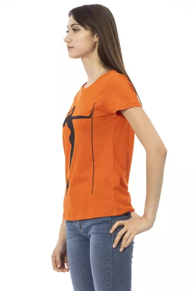 Shop Trussardi Action Chic Orange Round Neck Tee With Front Women's Print