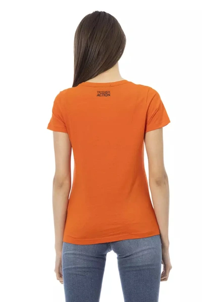 Shop Trussardi Action Chic Orange Round Neck Tee With Front Women's Print