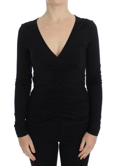 Shop Versace Jeans Elegant V-neck Black Viscose Blend Women's Sweater
