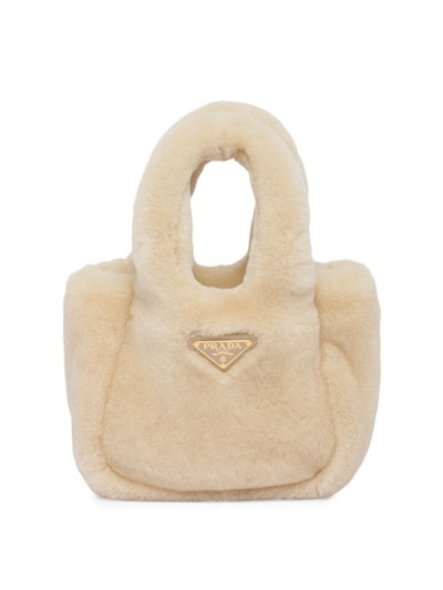 Shop Prada Women's Sheepskin Mini Handbag In Beige
