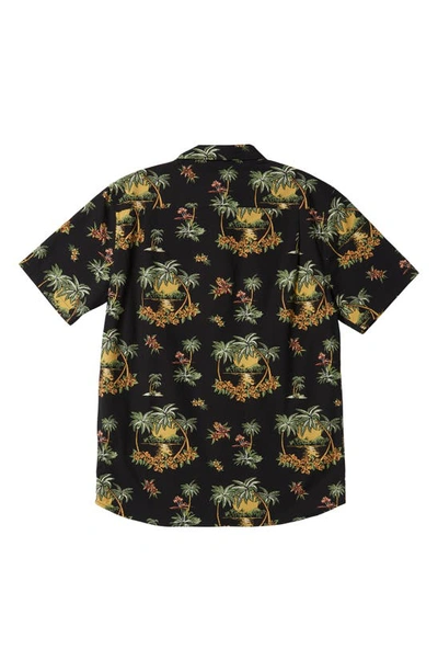 Shop Quiksilver Palm Spritz Floral Short Sleeve Button-up Shirt In Black