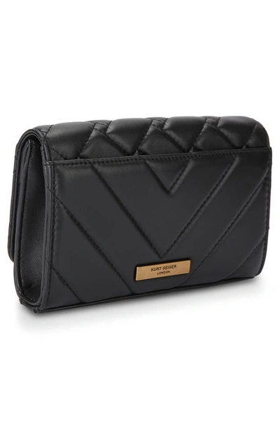 Shop Kurt Geiger Extra Mini Kensington Quilted Leather Wallet On A Chain In Black