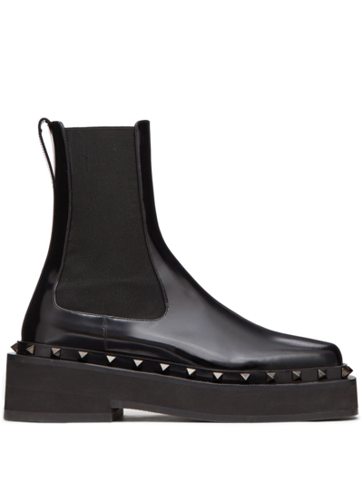 Shop Valentino M-way Rockstud Beatle Boots - Women's - Rubber/calf Leather/polyester/goat Skin In Black