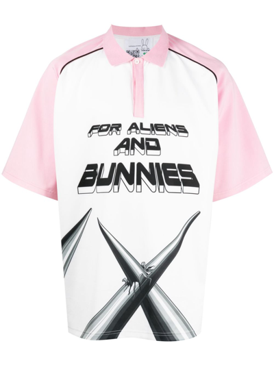 Shop Natasha Zinko White And Pink Techno For Aliens And Bunnies Polo Shirt