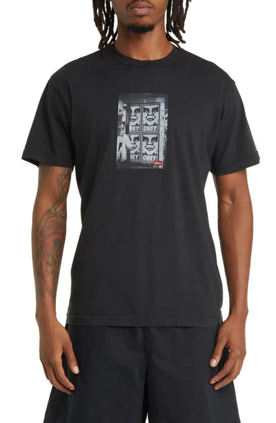 Shop Obey Icon Photo Organic Cotton Graphic T-shirt In Faded Black