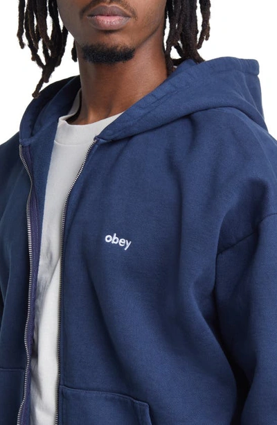 Shop Obey Lowercase Pigment Zip Hoodie In Pigment Academy Navy