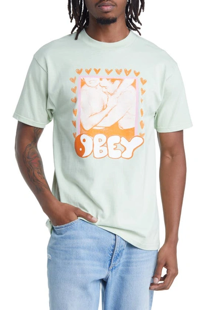 Shop Obey Wrestler Graphic T-shirt In Cucumber