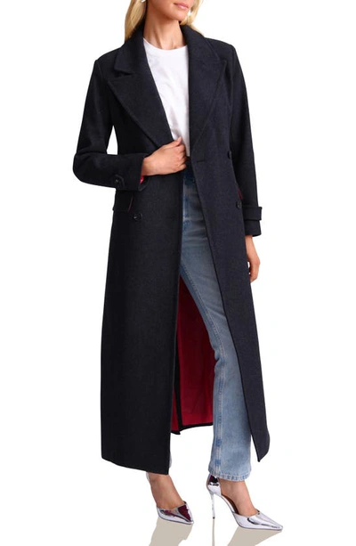 Shop Avec Les Filles Double Breasted Longline Coat In Charcoal