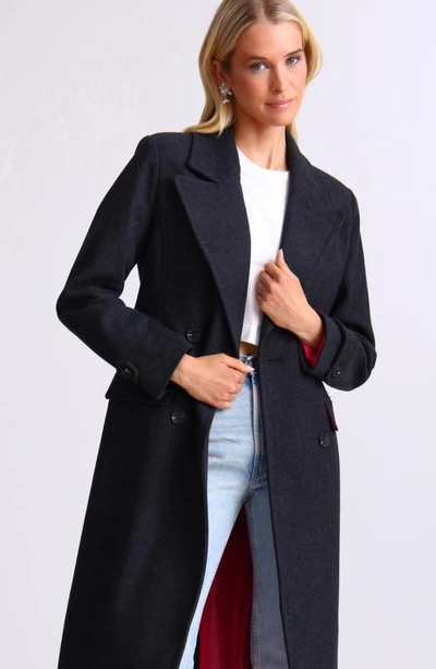 Shop Avec Les Filles Double Breasted Longline Coat In Charcoal