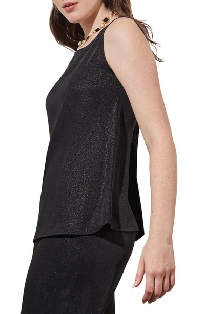 Ming Wang Shimmer Woven Tank In Black/ Silver