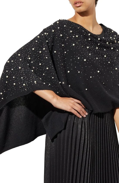 Shop Ming Wang Imitation Pearl Wool & Cashmere Poncho In Black