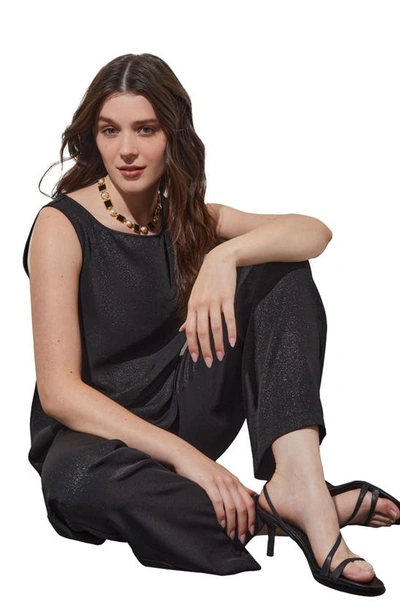Ming Wang Shimmer Woven Tank In Black/ Silver