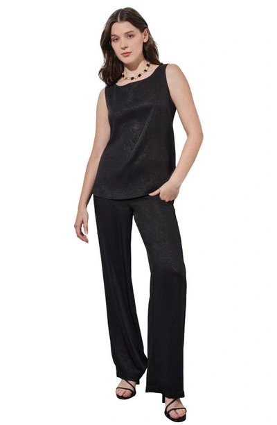 Ming Wang Shimmer Woven Tank In Black/ Silver