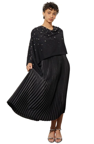 Shop Ming Wang Imitation Pearl Wool & Cashmere Poncho In Black