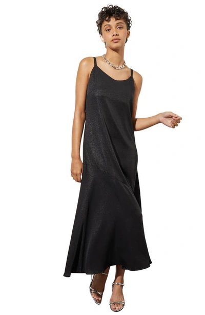 Shop Ming Wang Shimmer Woven Midi Dress In Black/ Silver