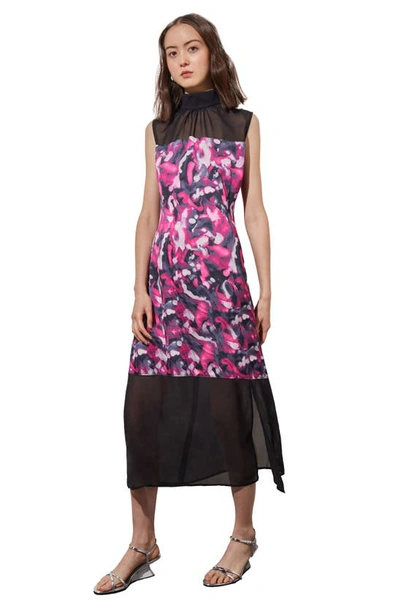 Shop Ming Wang Abstract Floral Mixed Media Midi Dress In Mlby/ Gnt/ Biv