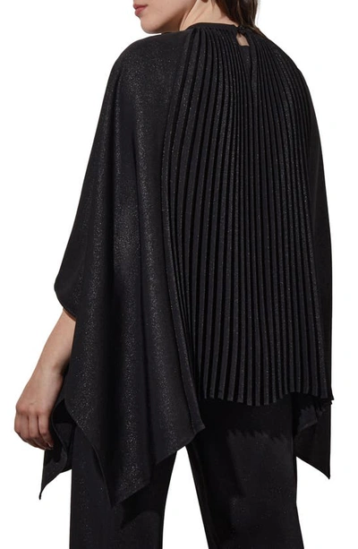 Ming Wang Shimmering Pleated Woven Top In Black/ Silver