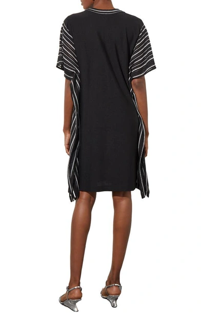 Shop Ming Wang Shimmer Stripe Knit Dress In Black/ Silver