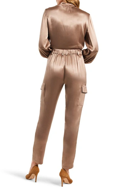 Shop Nic + Zoe Elevated Satin Tapered Leg Cargo Pants In Stucco