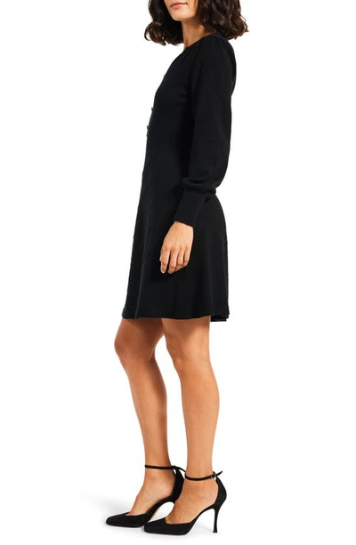 Shop Nic + Zoe Twirl Time Long Sleeve Cotton Blend Knit Dress In Black Onyx