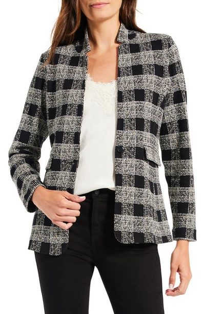 Shop Nic + Zoe Perfectly Plaid Metallic Cotton Blend Knit Blazer In Black Multi