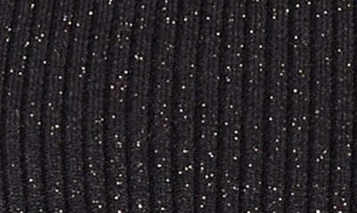 Ming Wang Imitation Pearl Collar Shimmer Rib Sweater In Black/ Silver