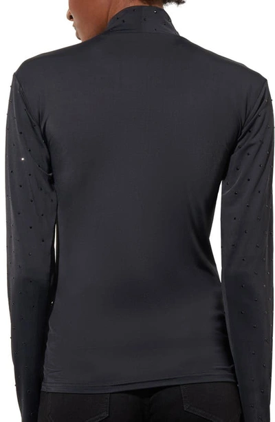 Ming Wang Crystal Detail Mock Neck Top In Black