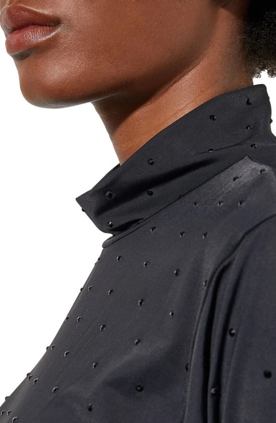 Ming Wang Crystal Detail Mock Neck Top In Black