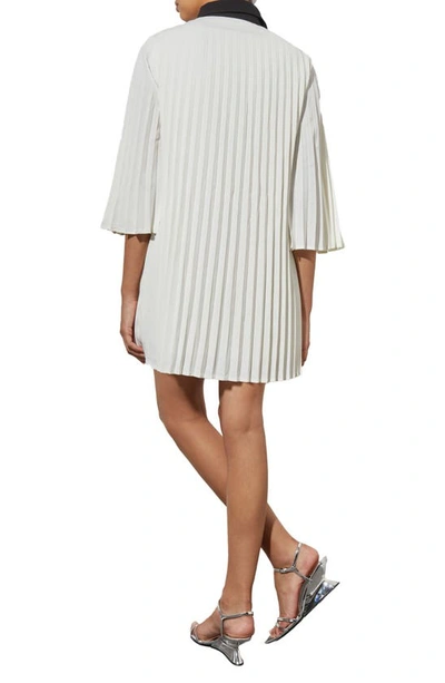 Ming Wang Pleated Mini Shirtdress In White/ Black