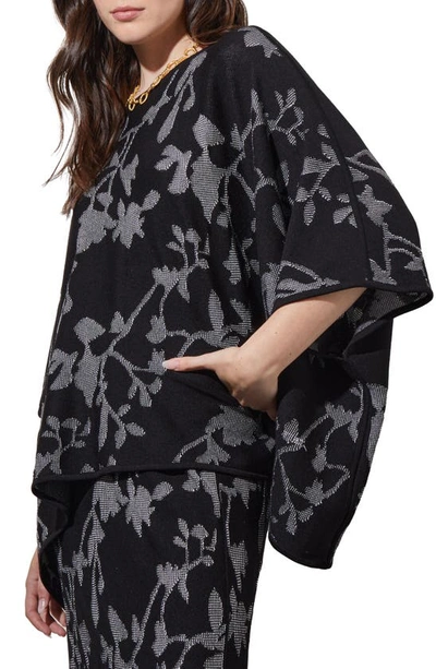 Shop Ming Wang Floral Jacquard Top In Black/ White