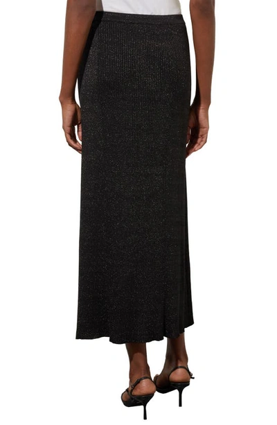 Ming Wang Shimmer Rib Knit Midi Skirt In Black/ Silver