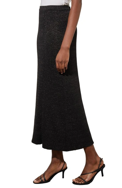 Ming Wang Shimmer Rib Knit Midi Skirt In Black/ Silver