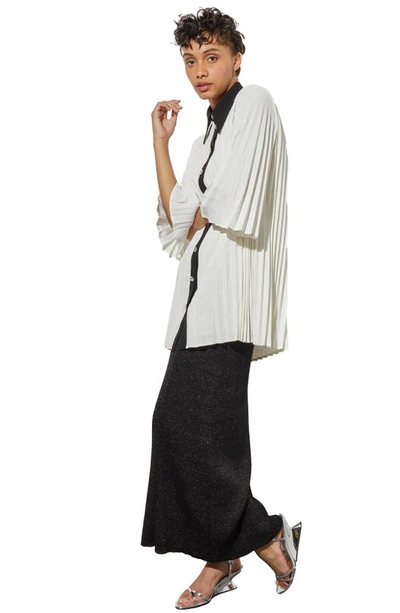 Ming Wang Pleated Mini Shirtdress In White/ Black