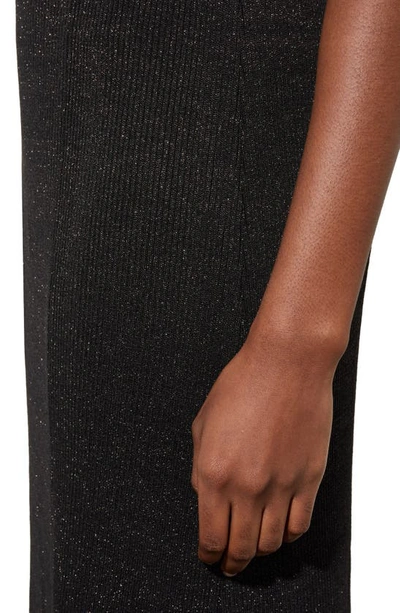 Ming Wang Shimmer Rib Knit Midi Skirt In Black/ Silver