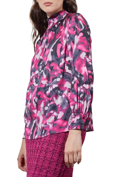 Shop Ming Wang Abstract Floral Crêpe De Chine Top In Mlby/ Gnt/ Biv