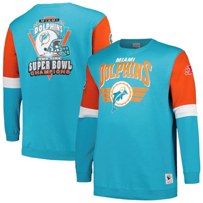 Shop Mitchell & Ness Aqua Miami Dolphins Big & Tall Fleece Pullover Sweatshirt